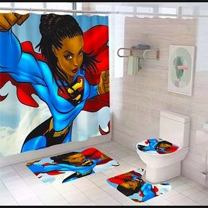 3 piece mat with shower curtain & hooks 71 x 71